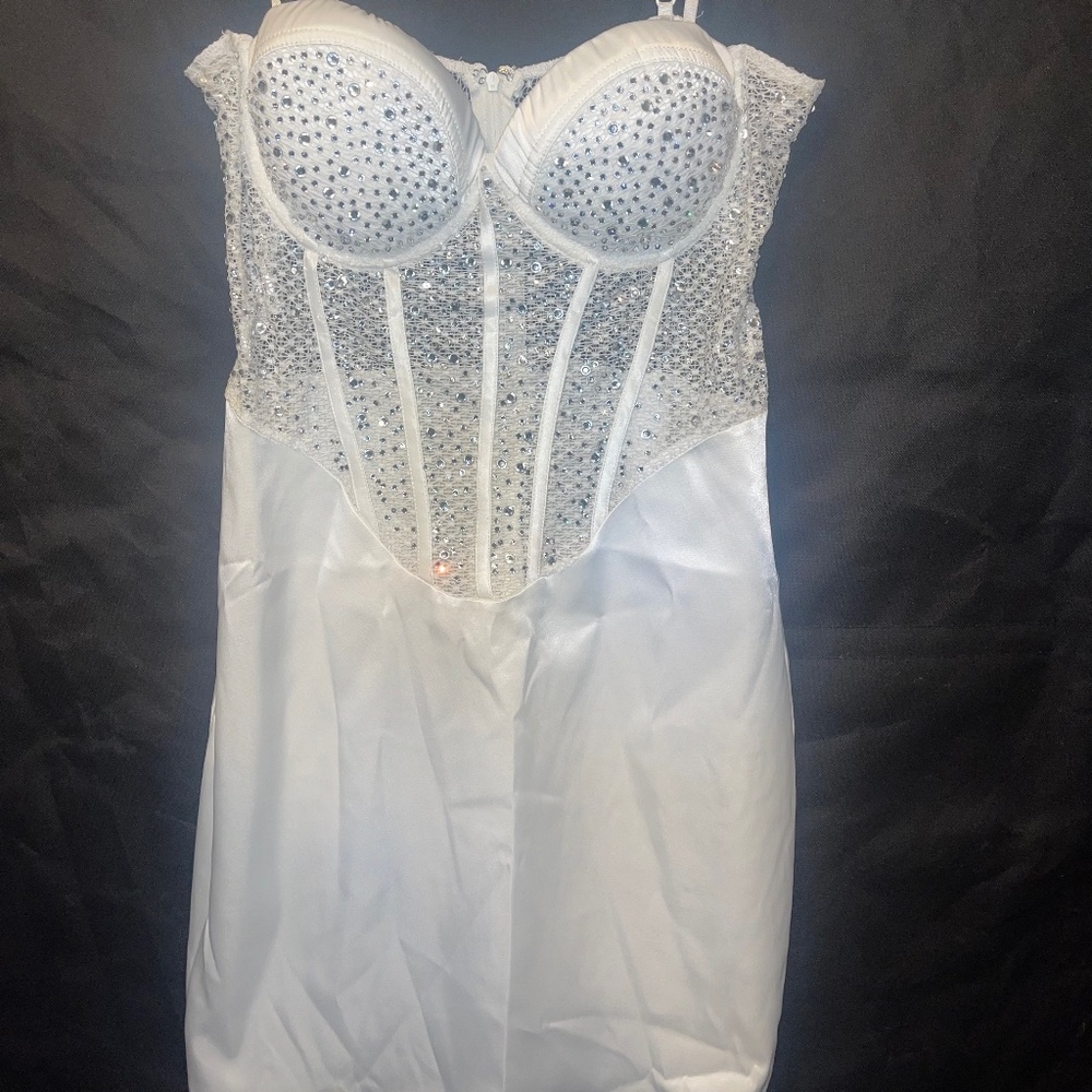 White/Ivory rhinestone corset mini dress